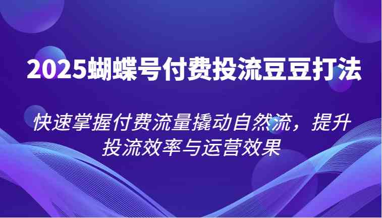 2025蝴蝶号付费投流豆豆打法，快速掌握付费流量撬动自然流，提升投流效率与运营效果-轻金阁