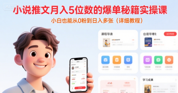 小说推文月入5位数的爆单秘籍实操课，，小白也能从0粉到日入多张(详细教程)-轻金阁