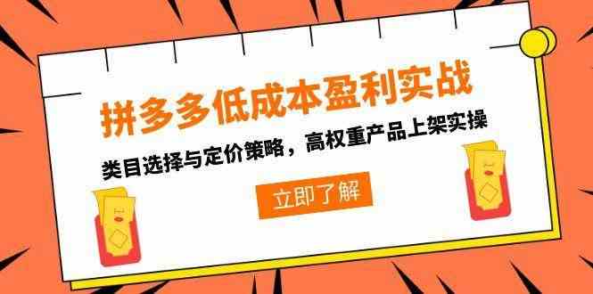 拼多多低成本盈利实战，类目选择与定价策略，高权重产品上架实操-轻金阁