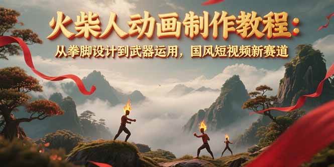 火柴人动画制作教程：从拳脚设计到武器运用，国风短视频新赛道-轻金阁