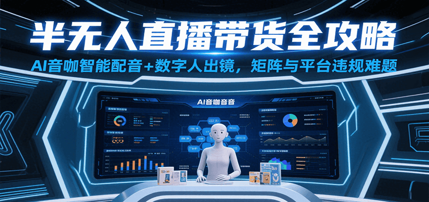 半无人直播带货全攻略：AI音咖智能配音+数字人出镜，解决账号矩阵与平台违规难题-轻金阁