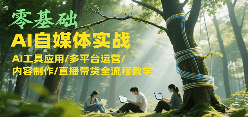 零基础AI自媒体实战，AI工具应用/多平台运营/内容制作/直播带货全流程教学-轻金阁