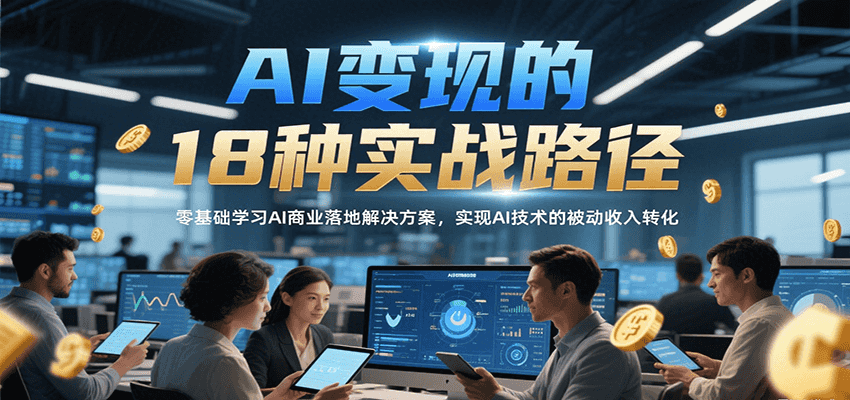 AI变现的18种实战路径，零基础学习AI商业落地解决方案，实现AI技术的被动收入转化-轻金阁