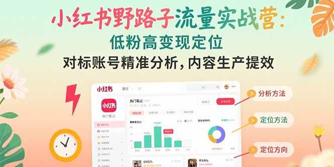 （15423期）小红书野路子流量实战营：低粉高变现定位 对标账号精准分析 内容生产提效-轻金阁