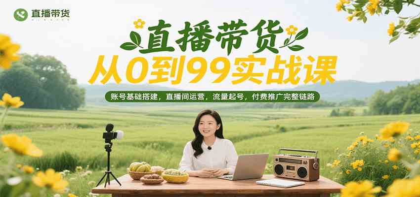 直播带货从0到99实战课，账号基础搭建，直播间运营，流量起号，付费推广完整链路-轻金阁