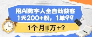 用AI数字人全自动获客，1天200+粉，1单99，1个月1个W+?-轻金阁