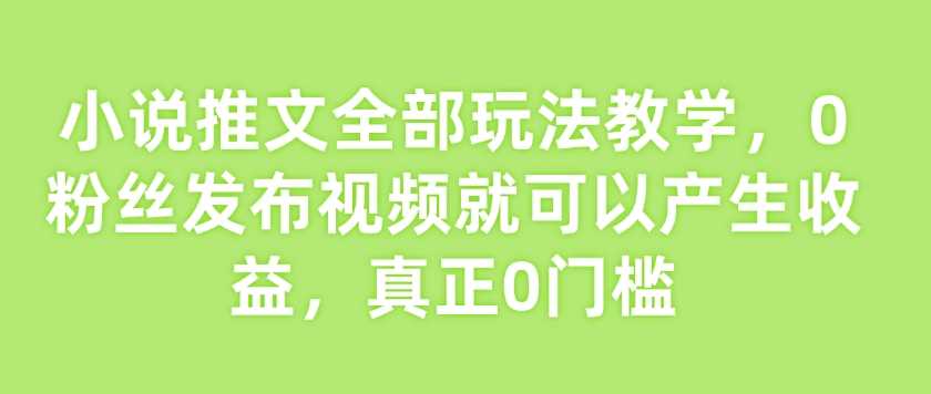 小说推文全部玩法教学，0粉丝发布视频就可以产生收益，真正0门槛-轻金阁