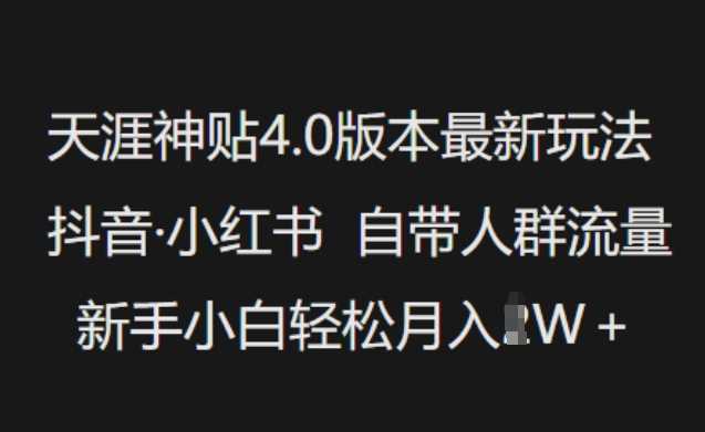 天涯神贴4.0版本最新玩法，抖音·小红书自带人群流量，新手小白轻松月入过W-轻金阁