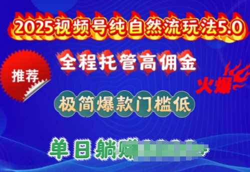 2025视频号纯自然流玩法5.0，全程托管高佣金，极简爆款门槛低，单日收益多张【揭秘】-轻金阁