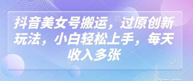 抖音美女号搬运，过原创新玩法，小白轻松上手，每天收入多张-轻金阁