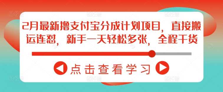 2月最新撸支付宝分成计划项目，直接搬运连怼，新手一天轻松多张，全程干货-轻金阁