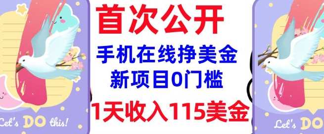 在线挣美金新项目，0门槛，1天收入115美刀，无脑操作，真正被动收入-轻金阁