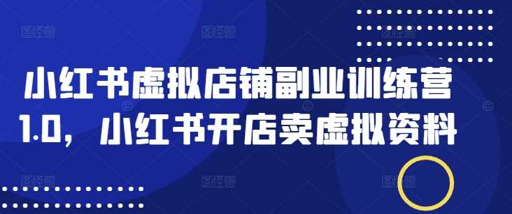小红书虚拟店铺副业训练营1.0，小红书开店卖虚拟资料-轻金阁