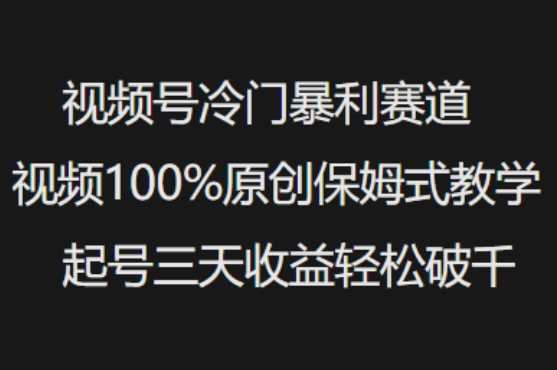 视频号冷门暴利赛道视频100%原创保姆式教学起号三天收益轻松破千-轻金阁