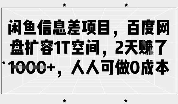 闲鱼信息差项目，百度网盘扩容1T空间，2天收益1k+，人人可做0成本-轻金阁