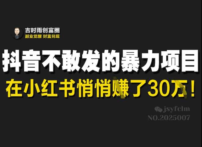 抖音不敢发的暴利项目，在小红书悄悄挣了30W-轻金阁