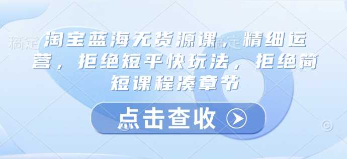 淘宝蓝海无货源课，精细运营，拒绝短平快玩法，拒绝简短课程凑章节-轻金阁