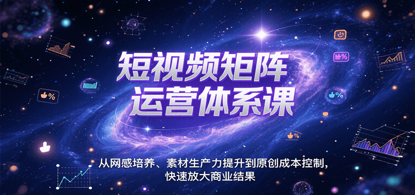 短视频矩阵运营体系课，从网感培养、素材生产力提升到原创成本控制，快速放大商业结果-轻金阁