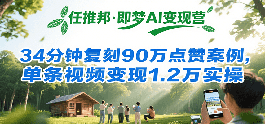 任推邦·即梦AI变现营，34分钟复刻90万点赞案例，单条视频变现1.2万实操-轻金阁