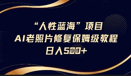人性蓝海AI老照片修复项目保姆级教程，长期复购，轻松日入5张-轻金阁