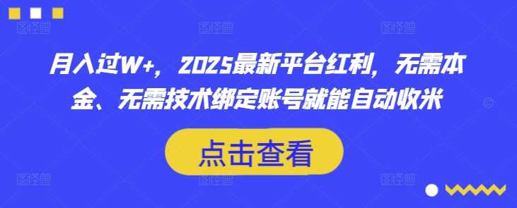 月入过W+，2025最新平台红利，无需本金、无需技术绑定账号就能自动收米-轻金阁