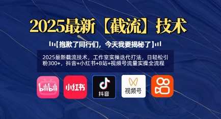 2025最新截流技术，工作室实操迭代打法，日轻松引粉300+，抖音+小红书+B站+视频号流量实操全流程-轻金阁