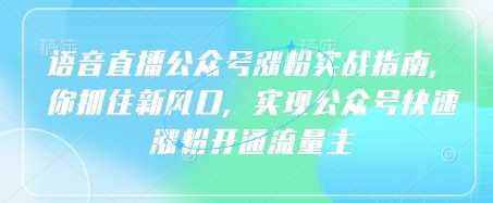 语音直播公众号涨粉实战指南，你抓住新风口，实现公众号快速涨粉开通流量主-轻金阁