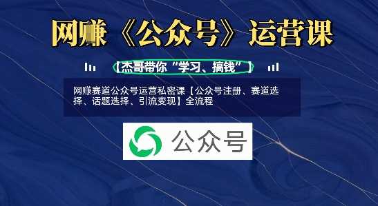 网创赛道公众号运营私密课【公众号注册、赛道选择、话题选择、引流变现】全流程-轻金阁
