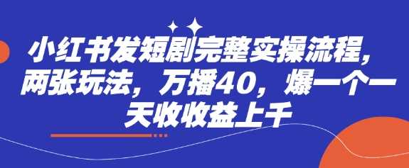 小红书发短剧完整实操流程，两张玩法，万播40，爆一个一天收收益上千-轻金阁