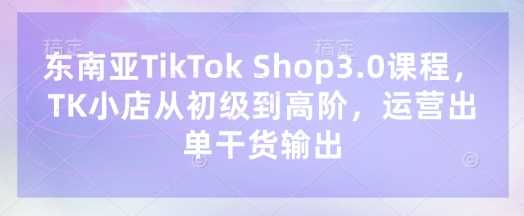 东南亚TikTok Shop3.0课程，TK小店​从初级到高阶，运营出单干货输出-轻金阁