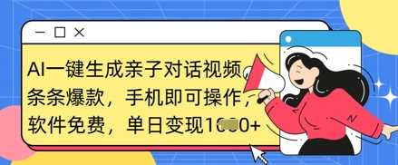 AI一键生成亲子对话视频，条条爆款，一部手机即可操作，单日变现数张-轻金阁