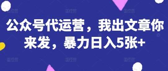 公众号代运营，我出文章你来发，暴力日入5张+【揭秘】-轻金阁
