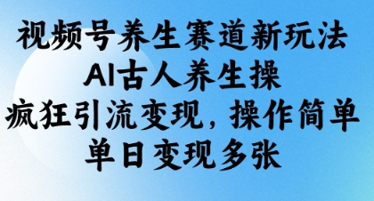 视频号养生赛道新玩法，AI古人养生操，疯狂引流变现，操作简单，单日变现多张-轻金阁