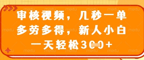 最新审核视频，几秒一单，多劳多得，新人小白一天轻松3张【揭秘】-轻金阁