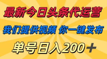 最新今日头条代运营，我们提供视频，你一键发布，单号日入200+【揭秘】-轻金阁