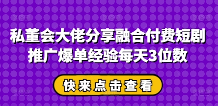私董会大佬分享融合付费短剧推广爆单经验每天3位数-轻金阁