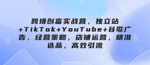 跨境创富实战营，独立站+TikTok+YouTube+谷歌广告，经营策略，店铺运营，精准选品，高效引流-轻金阁
