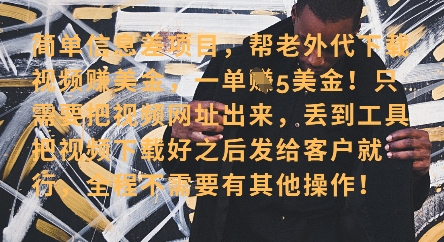 零门槛挣美金，海外视频代下服务，单笔收益40+，小白也能轻松上手-轻金阁