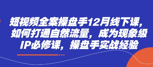 短视频全案操盘手12月线下课，如何打通自然流量，成为现象级IP必修课，操盘手实战经验-轻金阁