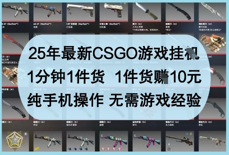 25年最新CSGO游戏挂G，1分钟1件货，1件货挣10元，纯手机操作，无需游戏经验【揭秘】-轻金阁