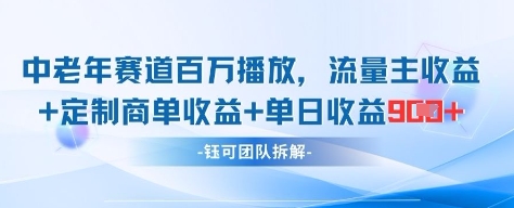 中老年赛道百万播放+流量主收益+定制收益，单日收益9张-轻金阁