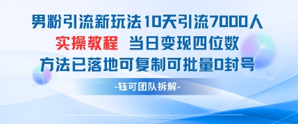 男粉引流新玩法10天引流7000人当日变现四位数可复制可批量0封号-轻金阁