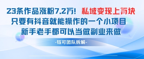 抖音私域项目23条作品涨粉7.2W，私域变现1W-轻金阁