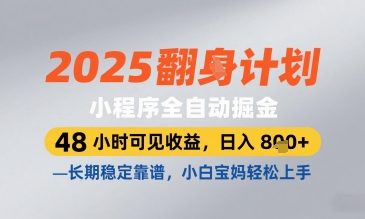 2025小程序全自动掘金，48 小时可见收益，日入8张，长期稳定靠谱，小白宝妈轻松上手【揭秘】-轻金阁