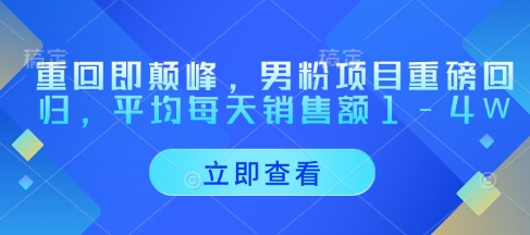 重回即颠峰，男粉项目重磅回归，平均每天销售额1-4W-轻金阁