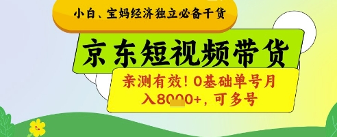 小白宝妈经济独立必备干货，京东短视频带货，亲测有效!0基础单号月入8k+，可多号【揭秘】-轻金阁