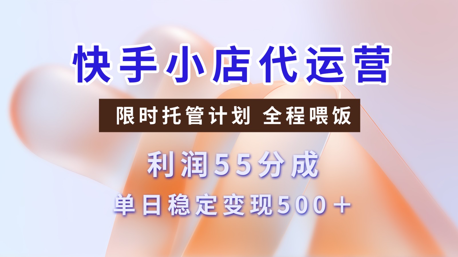 快手小店代运营，限时托管计划，收益55分，单日稳定变现500+-轻金阁