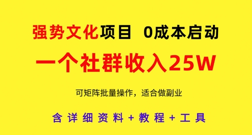 强势文化项目，一个社群收入25个W，0成本启动，可矩阵批量操作，原创详细实操教程-轻金阁