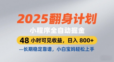 2025翻身计划，小程序全自动掘金，48小时可见收益，日入8张+，长期稳定靠谱，小白宝妈轻松上手【揭秘】-轻金阁