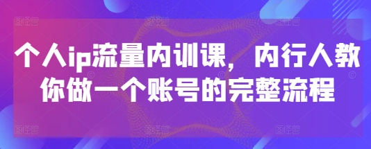 个人ip流量内训课，内行人教你做一个账号的完整流程-轻金阁